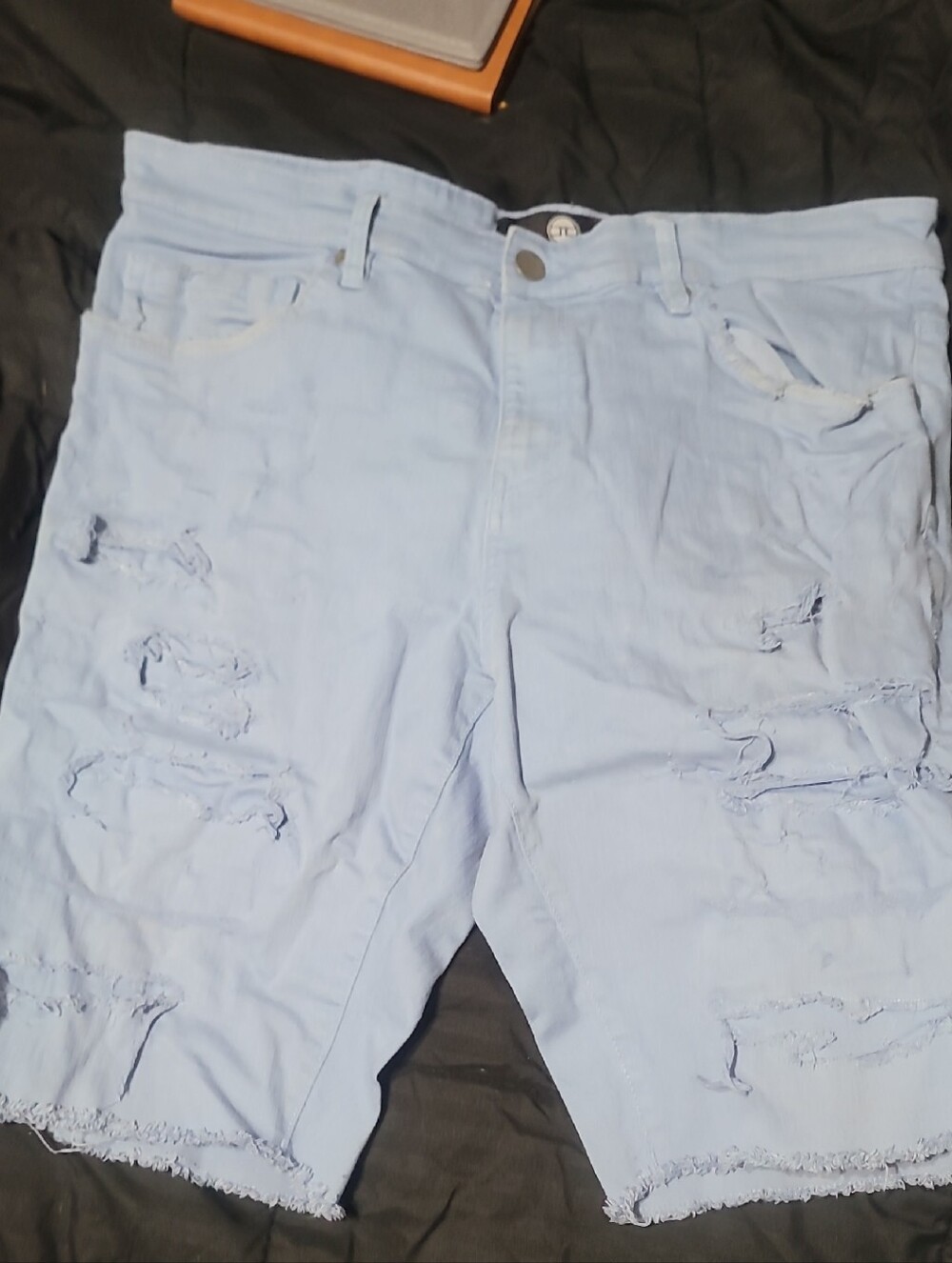 Jordan Craig Light Blue Distressed Denim Shorts with Frayed Hem